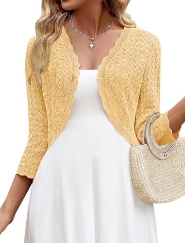 Zeagoo Bolero Sweater for Women Lightweight Cardigan Cropped Shrug Crochet 3/4 Sleeve Shrugs Summer Shrugs for Women Cream