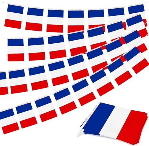 HOMAVEL 10m 30 Banderas Francia 2026 - Guirnalda de Banderas Francesas 20x14cm - Banderín de Cuerda Cuadrado para Decoración Partidos Fútbol Fiestas