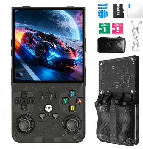 R36MAX Retro Handheld Spielkonsole, 4 Zoll IPS Bildschirm Retro Konsole, R36MAX Retro Spielkonsole, 22.000 Spiele & 30 Gängige Emulatoren Linux-System, 128-GB-TF-Karte, 4000 MAH Akku, Schwarz