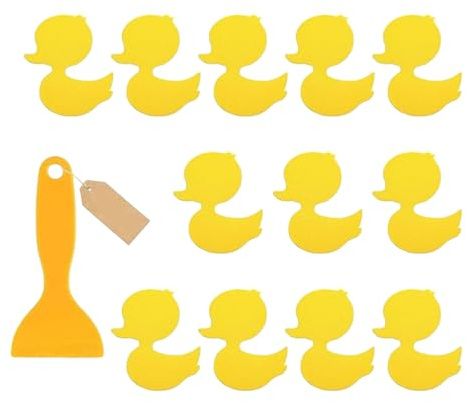 AXNKDH 12 Pcs Yellow Duck Non Slip Bath Stickers, PEVA Self-Adhesive Anti-Slip Floor Stickers with Scraper, Waterproof Safety Grip Pads for Bathroom Bathtub Kitchen Stairs