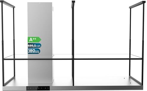 Cecotec Campana Extractora de Isla Bolero Flux CCT 1806900 Inox A++. 1,8 Metros, Diseño de Acero Inoxidable, Succión de 689 m3/h, Sensor de Calor Inteligente, Air Cleaning, Luces LED Regulables