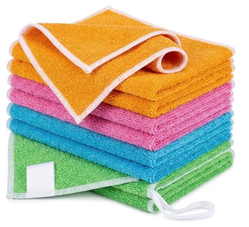 Cuenxuenf Bayetas Cristales Libre de microplásticos • Juego de 8 • para Cocina, baño, Muebles, Inodoro, 23 * 18 cm • 4 Colores, sin Dejar Marcas de Agua y con un Aspecto como Nuevo
