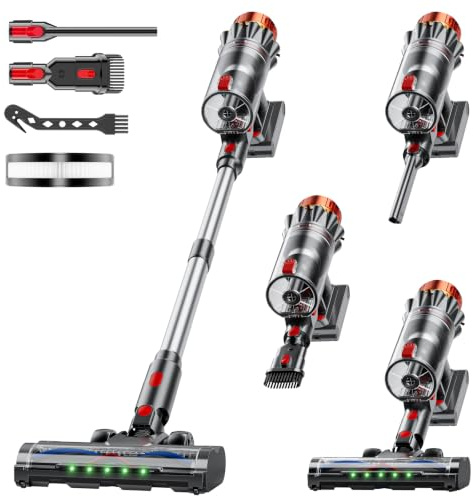 INLONG Aspirateur Balai sans Fil, 550W/75kPa, Autonomie 70 Min, Aspirateur à Main sans Sac, Position Verticale, LED Verte, Brosse Anti-Emmêlement, Filtre HEPA Lavable, Collecteur 1,6 L