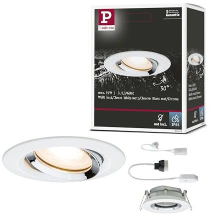 Paulmann 93663 Nova LED Einbauleuchte rund schwenkbar max. 35W Deckenspot Weiß/Chrom ohne Leuchtmittel Einbaurahmen GU10 oder GU5,3