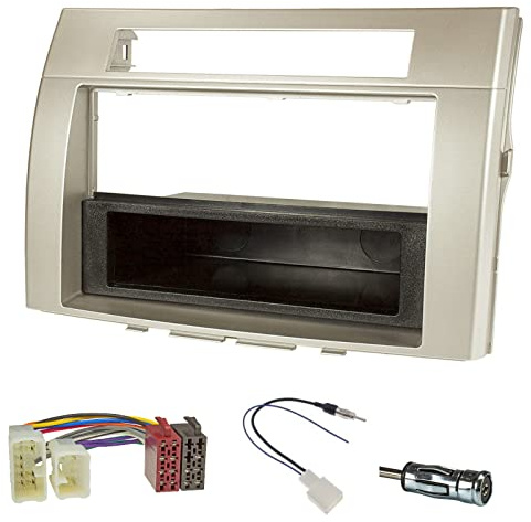 Sound-way 1 DIN / 2 DIN Autoradio Radioblende RadioRahmen, ISO-Verbindungskabel, Antennenadapter, kompatibel mit Toyota Corolla Verso
