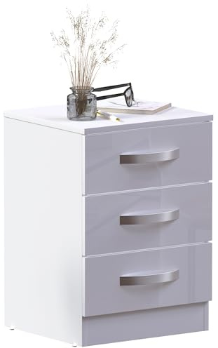 Vida Designs Hochglanz Nachttisch mit 3 Schubladen, rechteckig, Weiß, 36 cm T x 40 cm B x 56 cm H