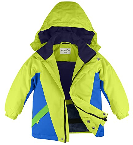 YINGJIELIDE Boy's Waterproof Ski Jackets,Kids Warm Winter Snow Coat,Fleece Lined Hooded Outerwear,Snowboarding Windproof Jacket Green 11-12 Years