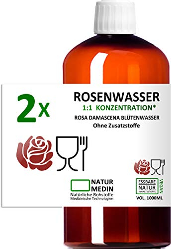 NATURMEDIN 2.000-ml (2 x 1.000-ml) LEBENSMITTEL ROSENWASSER INTENSE 100% naturrein Rosa damascena Blütenwasser ohne Zusatzstoffe NATURMEDIN®