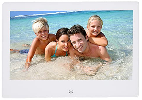 Digitaler Fotorahmen, 7-in-16: 9-IPS-Bildschirm 1024 * 600 HD Elektronisches Videoalbum Elektronischer Bilderrahmen-Uhrkalender für Laptops, Desktop-Computer und Tablets(Weiß)