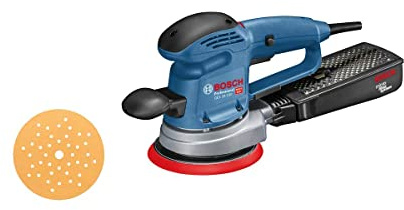 Bosch Professional Random Orbit Sander GEX 34-150 (240V, incl. Sanding disc Dia. 150 mm, C470 Sanding Sheet for Wood, Extraction Adapter)