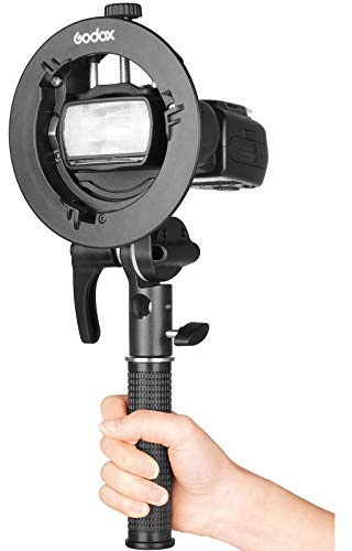 GODOX S2 Soporte Speedlite Soporte de montaje Bowens + Montaje de flash de zapata fría para Godox V1 Series, AD200Pro, AD200, AD400Pro, V860II Series, TT350 TT685 TT600 Series Flash