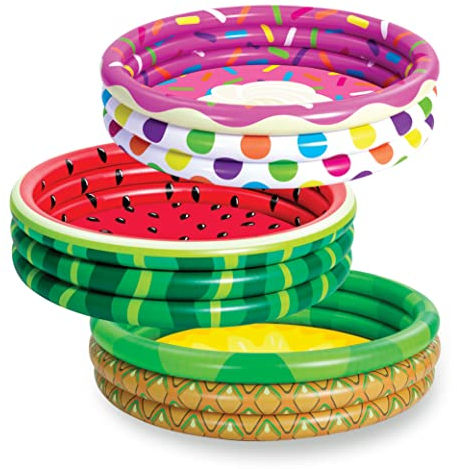 Sloosh 3er-Pack 45 x 10 aufblasbares Planschbecken, Wassermelone & Ananas & Cupcake, Schwimmbad für Kinder ab 1 Jahr