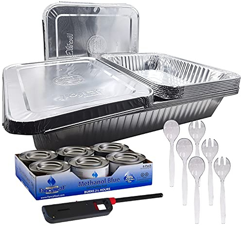 Nicole Fantini 28 Piece Refill Disposable Aluminum Chafing Dish Buffet Party Set - Includes Aluminum pans, Methanol Fuel, Serving Utensils & HANDI LIGHTER (Racks are NOT included)