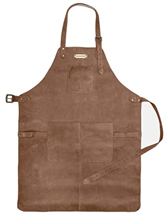DRAKENSBERG 'Bob' Leder Grillschürze für Männer, Herren Lederschürze, BBQ, Grillen, hochwertig handgemacht, Havanna-Braun, DR00303