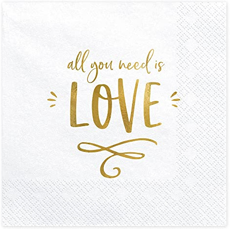 20 Stück Papierservietten in Weiß mit Aufschrift All you need is love