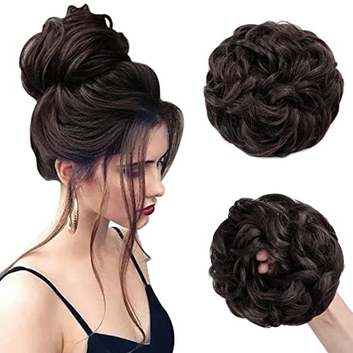 Rich Choices Haarteil Echthaar mit Gummiband, VOLUMINÖS Dutthärfett, Haargummi mit Haaren, Hair Bun, 55g Dunkelbraun