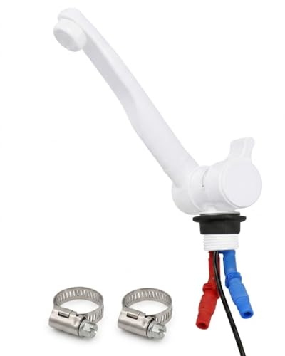 CR-MOESANCO® 12V Wasserhahn Wohnmobil Wasserhahn Klappbar Warm Kalt mit 2 Edelstahl-Schlauchschellen | Mit Schalter für Camper, Kastenwagen, Boot | 4cm Ø27mm