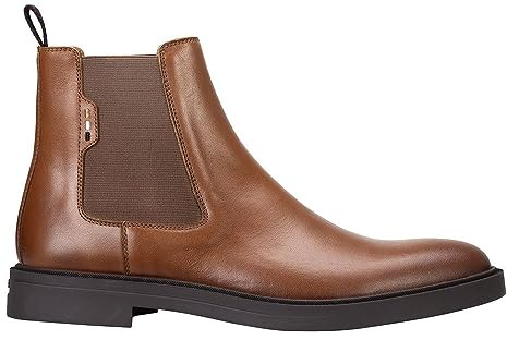 BOSS herr Calev Cheb Chelsea läderstövlar med signaturränder accent storlek, Medium beige, 39 EU