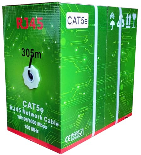 JUSTOP 305M Cat5E Cable Reel AWG24 Ethernet LAN UTP Roll Bulk Cat 5E CCA Cable - 1000ft Networking Cable (Black)