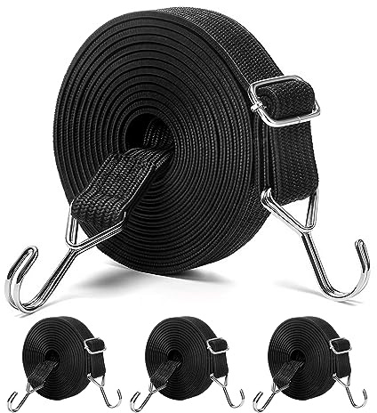 WNXSLAOD 2M Adjustable Bungee Cords with Hooks 4Pack,Heavy Duty Extra Strong Rubber Elastic Straps Flat Elasticity Rope Set with Metal Hooks for Bike Luggage Racks Camping Gardening Clothesline Tent