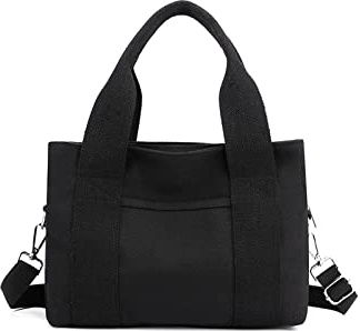 CORIOS Canvas Schultertasche Damen Handtasche Casual Umhängetasche Mittlere Kapazität Henkeltaschen Multifunktionale Tote Beutel Mode Arbeit Shopper Reise Alltag Tragetasche Schwarz
