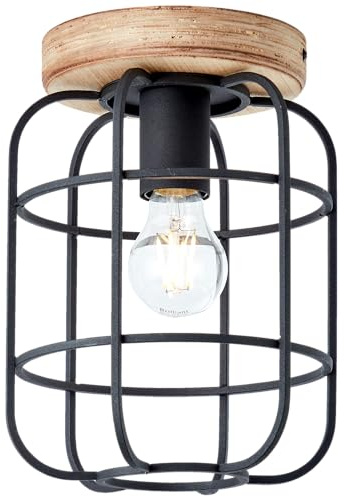 Lightbox rustikale Deckenlampe - Deckenleuchte - 27 cm Höhe - Ø 20 cm - E27 Fassung - max. 40 W - aus Metall/Holz ist aus Schwarz-Pappel - in Antik Braun/Schwarz Korund