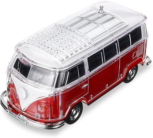 Generic Old Retro Van, Style Compact Rechargeable, Music Streaming Mp3 USB/SD, Colour-Changing LED Lights, FM Radio, Bluetooth Speaker, (Random Colour Supplied, Red, Blue, Black)