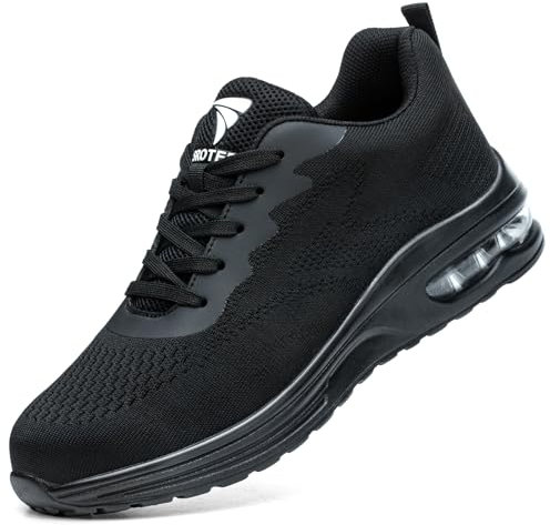 VAVOBIS Safety Trainers Men Womens Safety Shoes with Steel Toe Cap Trainers Non Slip Lightweight Work Trainers Breathable Puncture Proof Work Shoes，Black UK 8