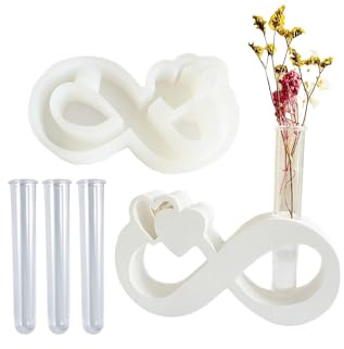 Xidmold Ewige Liebe Vase Silikonform, Stabkerzen Kerzenhalter Silikonform, Blumenvase Epoxidharz Pflanzgefäß Gießformen mit 3 Reagenzgläsern, für Hydrokulturpflanzen, Hydroponik Pflanzen Stecklinge