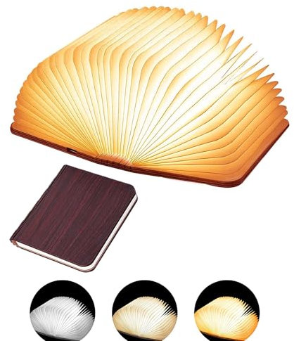 Tiuredx Holzbuchlicht, LED-Nachtlicht, tragbar, faltbar, Buchlampe, Papierlaterne für Heimdekoration (3 Farben/rote Walnuss, S: 14,4 x 10,9 x 2,54 cm)