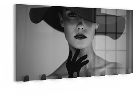 DEQORI Wandgarderobe Glas & Metall | Motiv Geheimnisvolle Eleganz | 60x30 cm | Design Haken-Leiste modern | Garderoben-Paneel für Flur, Wohnzimmer & Schlafzimmer | magnetisch & beschreibbar