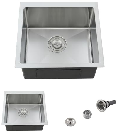 WMXQX 15 Inch Undermount Bar Sink, 15x15 Bar Sink Undermount Stainless Steel Small Wet Bar Sinks 18 Gauge Single Bowl Kitchen Prep Sinks with Basket Strainer