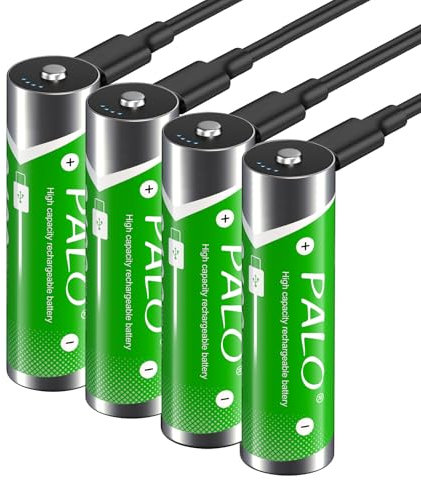 Palogreen USB Akku Batterien AA 3400mWh - 1.5V Wiederaufladbare Lithium Ion Crash Light AA Batterien Aufladbare AA Akkus hohe Kapazität Inklusive Typ-C Ladekabel (4Pcs)
