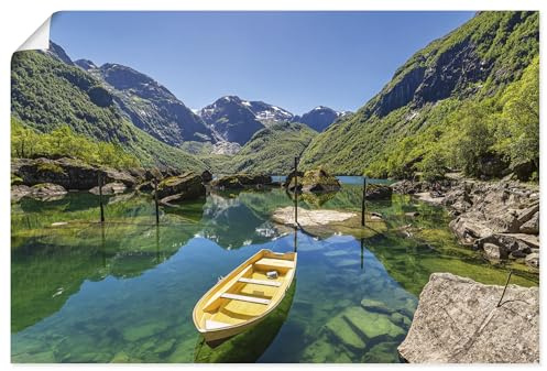 ARTLAND Wanddeko Poster & Kunstdrucke Wandposter Maritime Deko Outdoor Berge See Idyll Boot Bondhusvatnet Norwegen U5HG
