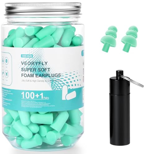 VeoryFly Ultra Soft Foam Ear Plugs for Sleep, 100 Pairs 38 dB Highest SNR | Earplugs for Sleeping Noise Cancelling, Reusable Comfortable Hearing Protection Foam Earplugs for Sleep, Snoring, Lound Noise