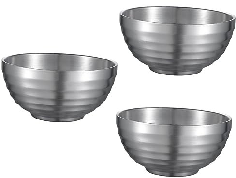 Alipis 3 Pz zuppiera a doppio cucina cucine ciotole zuppa contenitori per pasta ciotola di ramen isolata ciotola di verdure contenitore per zuppa Acciaio inossidabile Silver