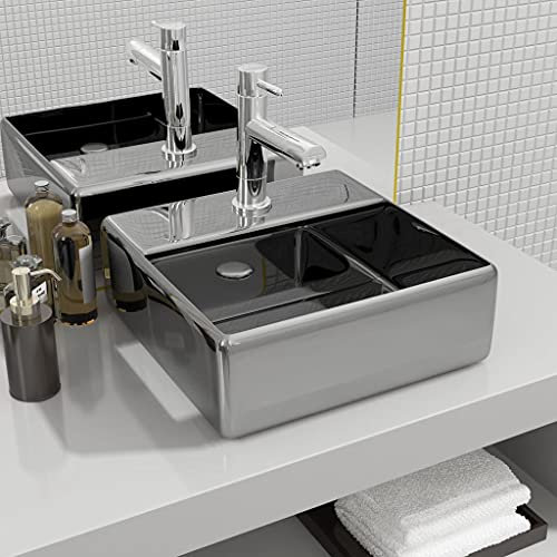 ShGaxin Lavabo con Orificio para Grifo, Lavabo sobre Encimera, Lavabo Baño, Muebles De Baño, Mueble Lavabo, 38x30x11,5 cm cerámica Plateado