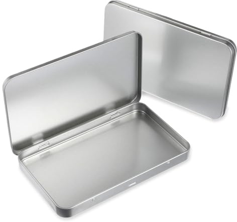 Bremorou 2 stycken plåtburkar metallburk liten metalllåda godis tomma metallbehållare metallburkar med lock för gör-det-själv användning Home Organizer silver 18 × 11 × 1,5 cm