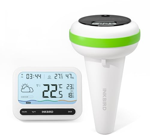 Inkbird Solar Termómetro Piscina WiFi,IBS-P03R Termómetro Piscina Flotante con IM-03-W Pasarelas,Impermeable IP68,Exportación de Datos,Control APP,Monitor de Temperatura para Piscina,Spa,Estanque