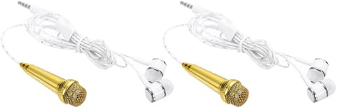 QUARKZMAN 2 Stück Mini Karaoke Mikrofon Kleines Mikrofon für Telefon Mini Karaoke Mikrofon mit Ohrhörer zum Singen Sprachaufnahme Video für Telefon Computer Notebook Gold