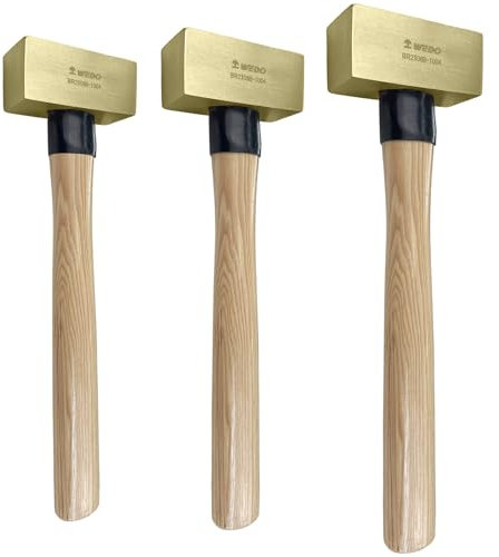 WEDO Brass Hammer Set 3PCS, 1lb+2lb+4lb Brass Sledge Hammer Set,Club Hammer,Wooden Handle,One-time Die-forged Brass Square Head,Corrosion-Resistant,DIN Standard