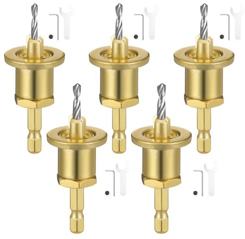 Faankiton 5 Piezas Juego de Brocas Avellanadoras, Herramienta de Chaflán de Madera, 8mm Broca Avellanadora Madera, Juego de Taladro de Cono avellanado, Brocas Biseladas Ajustables con Llave Hexagonal