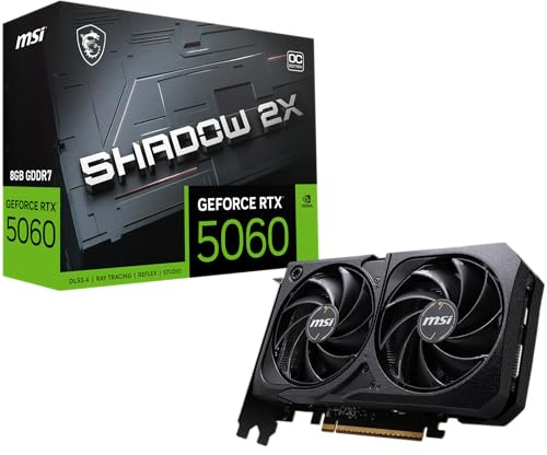 MSI Gaming RTX 5060 8G Shadow 2X OC Tarjeta gráfica (8GB GDDR7,128 bits, Rendimiento Extremo: 2535 MHz, DisplayPort x3 2.1a, HDMI 2.1b, NVIDIA Blackwell Architecture)