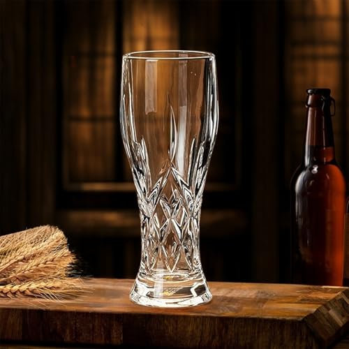 PKRANZYHKAL Vasos de Cristal para Cerveza Artesanal 16oz | Copas de Cerveza con Grabado Premium | Jarra Cerveza Resistente | Vasos Agua Cristal con Estilo Moderno