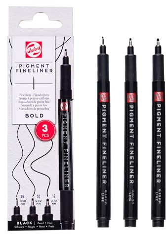 Talens Pigment Fineliner Stifte Set – 3 Breite Spitzen (0,50 mm, 0,60 mm, 0,70 mm) – Permanente, lichtechte schwarze Tinte – Malstifte für Schreiben, Zeichnen, Skizzieren & Künstlerbedarf