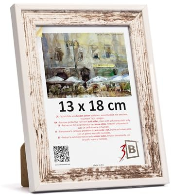 3-B SALO DUO Marcos de fotos - Blanco vintage (rústico con veta de madera visible) / Blanco - 13 x 18 cm - Marcos de madera, marcos para fotos, marcos para retratos con vidrio acrílico