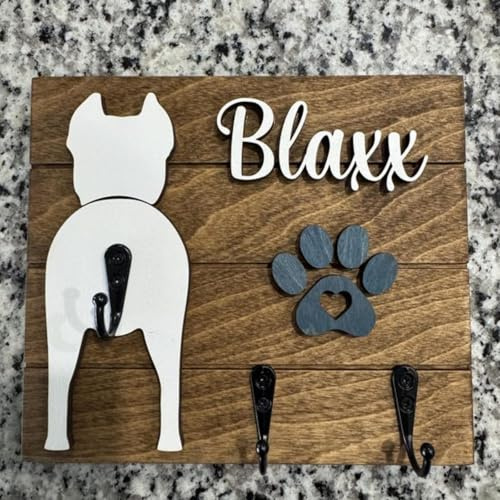 Personalisierter Hundeleinenhalter für die Wand, individuelle Holzüberfälzung, 3D-Hundeleinen-Halter, Schlüssel-Organizer, individueller Haustiernamen, Einweihungsgeschenk, Geschenk für Haustiere
