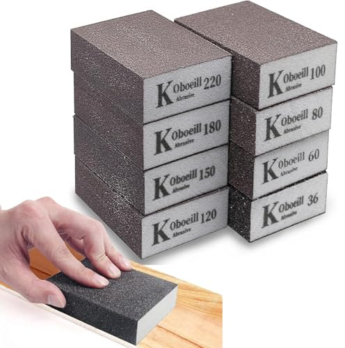 8 Pcs Sanding Block, 8 Grits Sanding Sponge of 36/60/80/100/120/150/180/220, Sanding Sponges Blocks Pads, Washable and Reusable Sandpaper for Wood Walls Meta