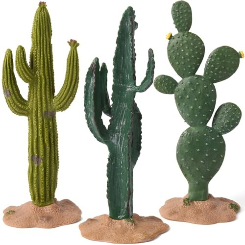 Trío de cactus artificiales realistas, plantas de desierto de 5.5 pulgadas con base de arena, decoración suculenta sin mantenimiento para espacios interiores