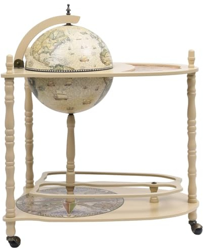 Vopese Globus-Bar-Rollwagen, Grün & Weiß, Renaissance-Malerei, 70x45x88 cm, mit Alten Seekarten Model320908